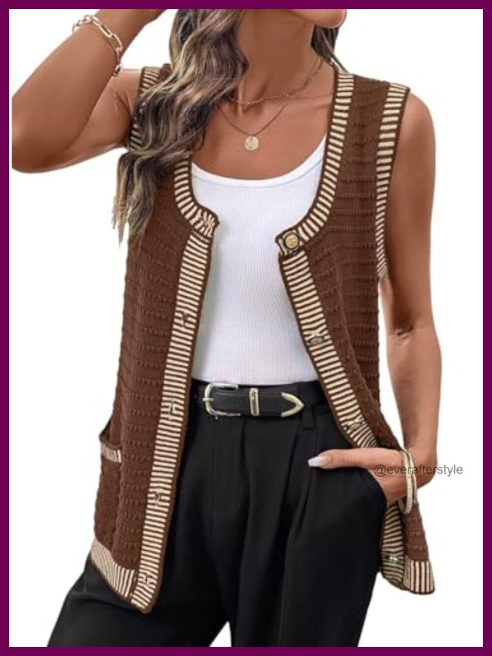 Sleeveless Knit Cardigan Sweater Button Down Round Neck Pockets